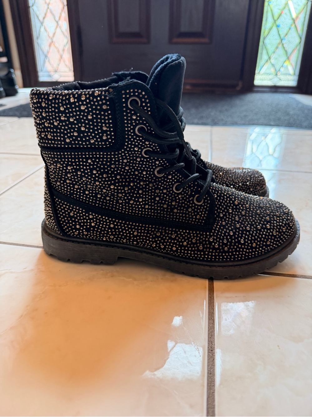 Rock & Candy Black Rhinestone Lace-Up Combat Boots